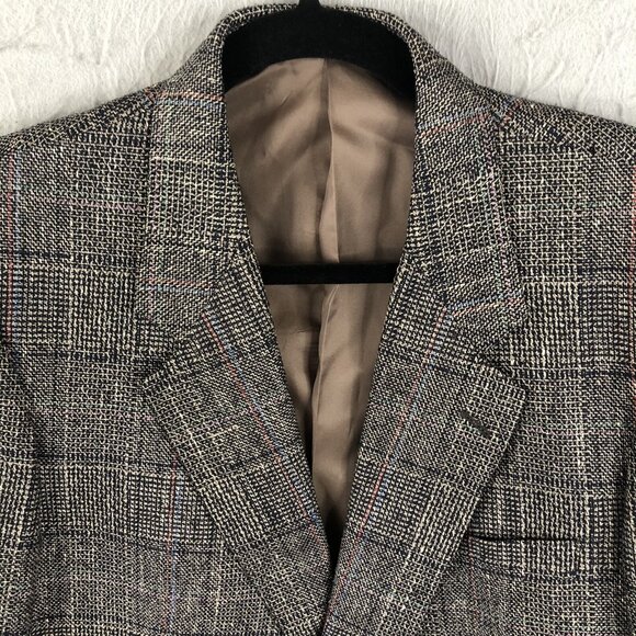 Vintage  MW Blazer Mens 41R Black White Glenn Plaid 100% Silk Jacket Sport Coat - Picture 12 of 16